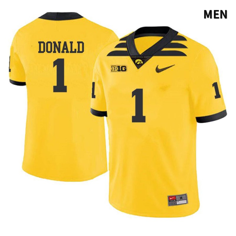Men's Iowa Hawkeyes NCAA #1 Nolan Donald Yellow Authentic Nike Alumni Stitched College Football Jersey KX34W45PW